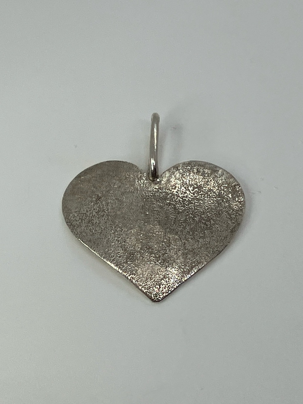 Vtg Sterling Silver Textured Sandblasted Flat Heart Pendant